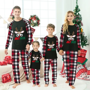 Семейные пижамы в тон Рождеству, Июльский Олень, Рождественские комплекты пижам с длинными рукавами, Черные