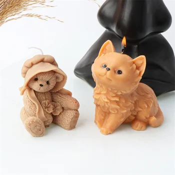 Симпатичное животное Силиконовая форма для свечей 3D в форме кота Медведя Ароматерапия Гипсовое Мыло Форма для выпечки шоколадной помадки Домашний Декор Подарки