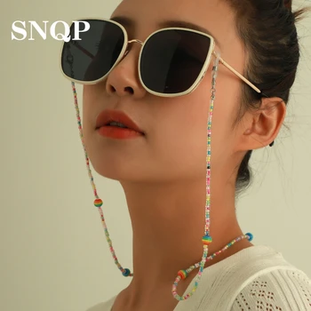 Солнцезащитные очки, маскирующие цепочки для женщин, Разноцветные круглые прозрачные рисовые бусины, Аксессуары для очков, Новый модный шнурок на ожерелье