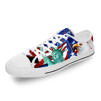 США Американский флаг Орел Горячая Крутая Белая ткань Модная парусиновая обувь с 3D принтом, низкие Мужские и женские Легкие Дышащие кроссовки