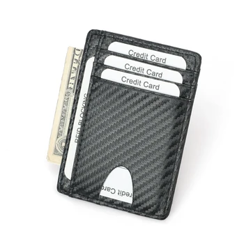 Тонкий держатель для кредитных карт из углеродного волокна, мини-RFID-кошельки, кожаный черный визитница для мужчин, простая сумка-кошелек