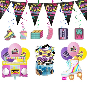 Украшения для шаров в стиле хип-хоп Рок 90-х, товары для вечеринки с Днем рождения 90-х, Подвесные баннеры, фоновый декор диско-бара