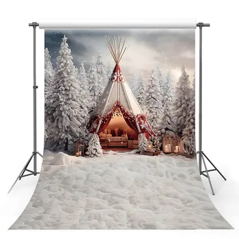 Фон для рождественской фотографии Mehofond Декор для семейного портрета Рождественские Лесные деревья Палатка для кемпинга Фон для снежной страны Фотостудия