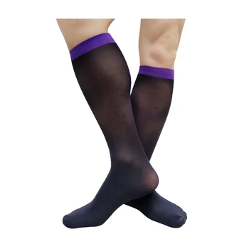 Черные мужские вечерние носки, чулки для мужского костюма, сексуальное белье до колен, прозрачная длинная трубка, забавные мягкие носки