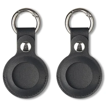 Чехол из 2 предметов, совместимый с Apple Airtag, чехол из искусственной кожи с держателем для брелка, кольцо для ключей для аксессуаров для воздушной метки, черный