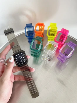Чехол + Ремешок для Apple Watch Band 44мм 40мм 45мм 41мм 42мм 38мм Аксессуары Прозрачный Силиконовый Браслет iWatch series 8 3 6 se 7