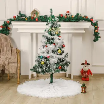 Юбка для рождественской елки из белого тюля Юбка для рождественской елки Элегантное круглое плиссированное украшение для праздничной вечеринки в помещении