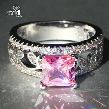 Ювелирные изделия YaYI Fashion Princess Cut 3,2 карата Розовый циркон Серебряного цвета Обручальные кольца обручальные кольца кольца для вечеринок 633